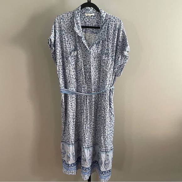Lucky Brand Blue Boho Printed Emily Midi Dress Size 3X - Picture 1 of 4